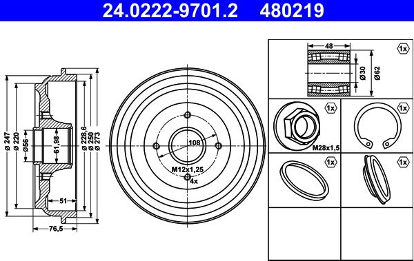 ATE 24.0222-9701.2 - Brake Drum autospares.lv