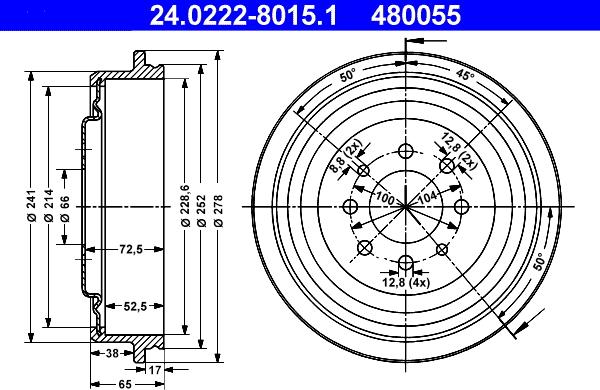 ATE 24.0222-8015.1 - Brake Drum autospares.lv