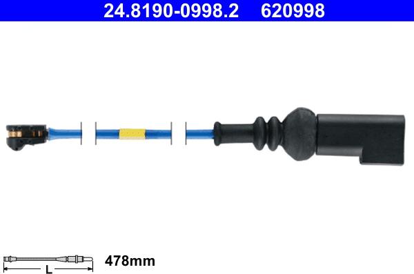 ATE 24.8190-0998.2 - Warning Contact, brake pad wear autospares.lv