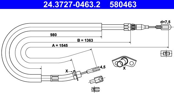 ATE 24.3727-0463.2 - Cable, parking brake autospares.lv