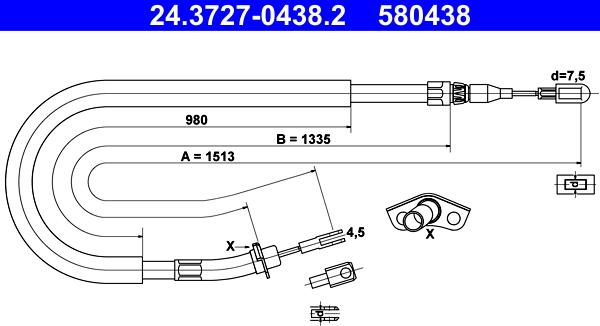 ATE 24.3727-0438.2 - Cable, parking brake autospares.lv