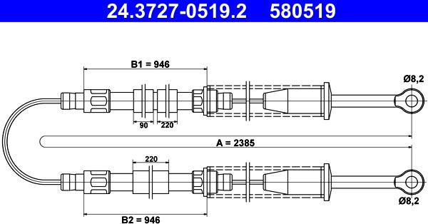ATE 24.3727-0519.2 - Cable, parking brake autospares.lv