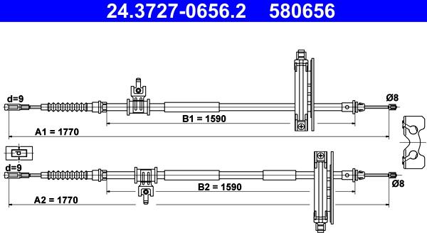 ATE 24.3727-0656.2 - Cable, parking brake autospares.lv