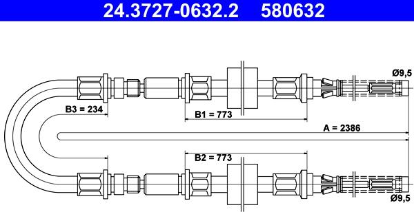 ATE 24.3727-0632.2 - Cable, parking brake autospares.lv