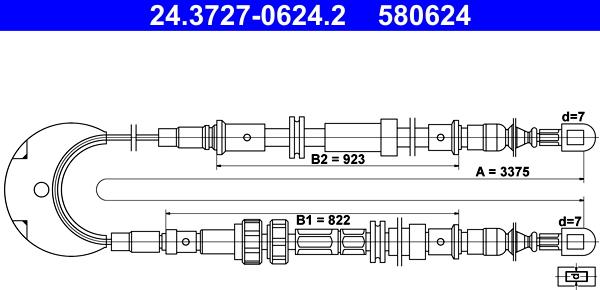 ATE 24.3727-0624.2 - Cable, parking brake autospares.lv