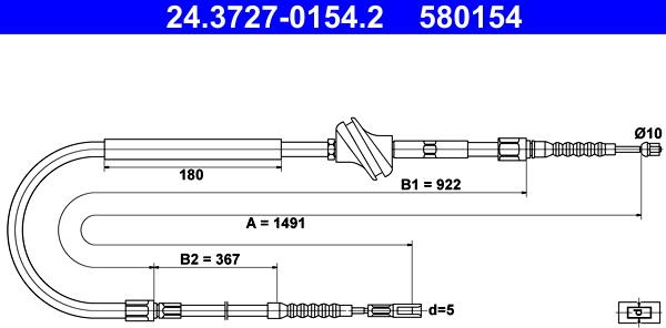 ATE 24.3727-0154.2 - Cable, parking brake autospares.lv