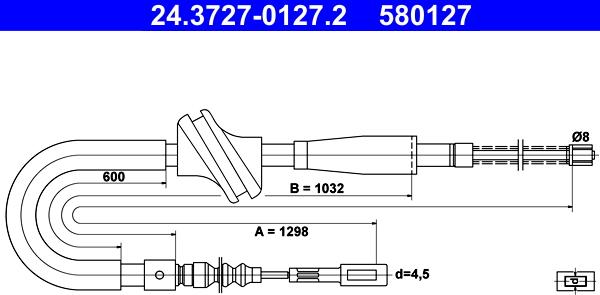ATE 24.3727-0127.2 - Cable, parking brake autospares.lv