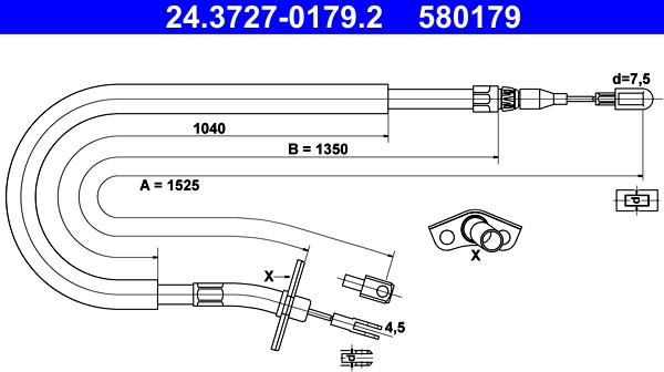 ATE 24.3727-0179.2 - Cable, parking brake autospares.lv