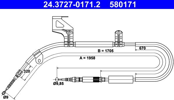 ATE 24.3727-0171.2 - Cable, parking brake autospares.lv