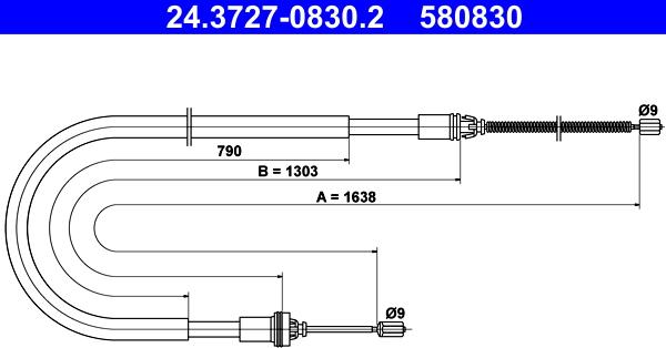 ATE 24.3727-0830.2 - Cable, parking brake autospares.lv