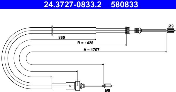 ATE 24.3727-0833.2 - Cable, parking brake autospares.lv