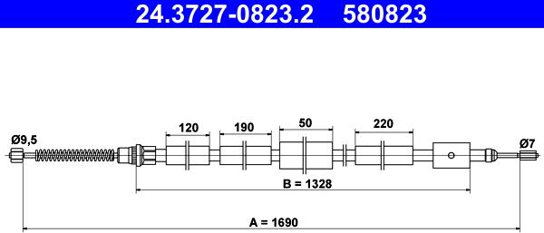 ATE 24.3727-0823.2 - Cable, parking brake autospares.lv