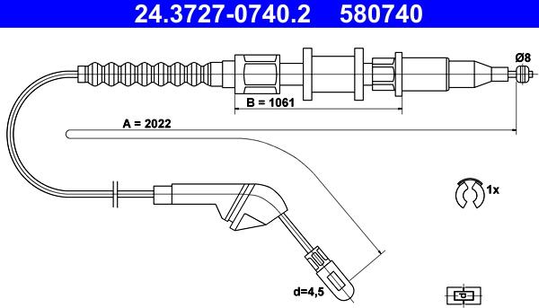 ATE 24.3727-0740.2 - Cable, parking brake autospares.lv