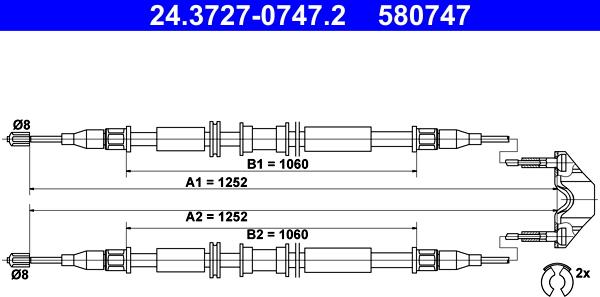 ATE 24.3727-0747.2 - Cable, parking brake autospares.lv
