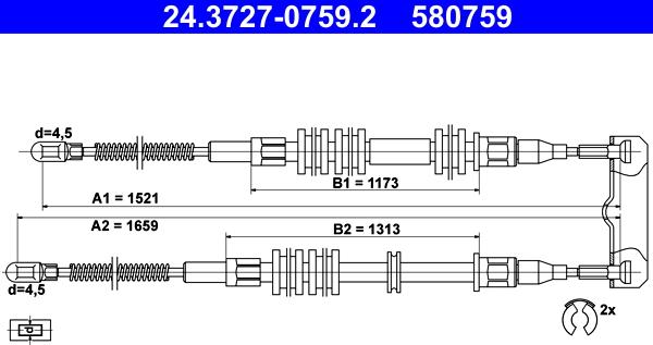ATE 24.3727-0759.2 - Cable, parking brake autospares.lv