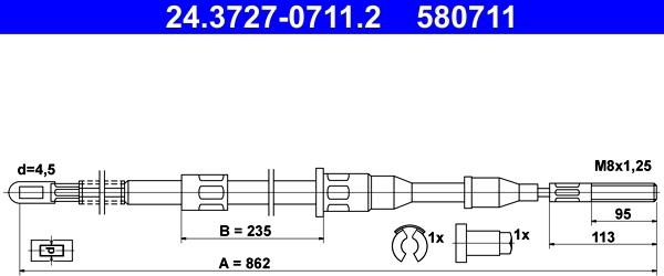 ATE 24.3727-0711.2 - Cable, parking brake autospares.lv