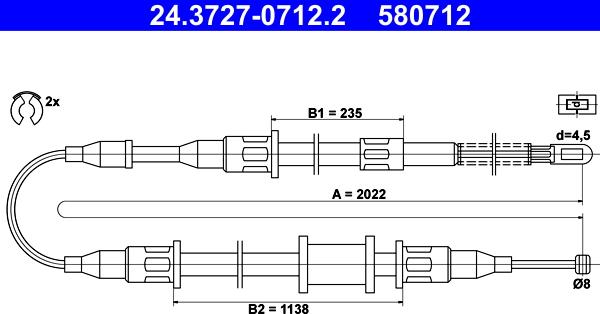 ATE 24.3727-0712.2 - Cable, parking brake autospares.lv