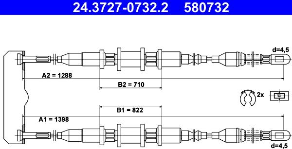 ATE 24.3727-0732.2 - Cable, parking brake autospares.lv