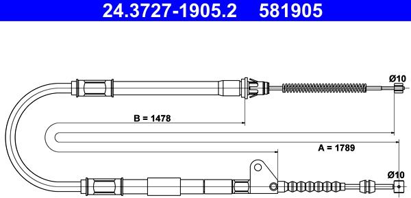 ATE 24.3727-1905.2 - Cable, parking brake autospares.lv