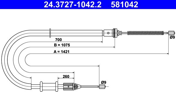 ATE 24.3727-1042.2 - Cable, parking brake autospares.lv