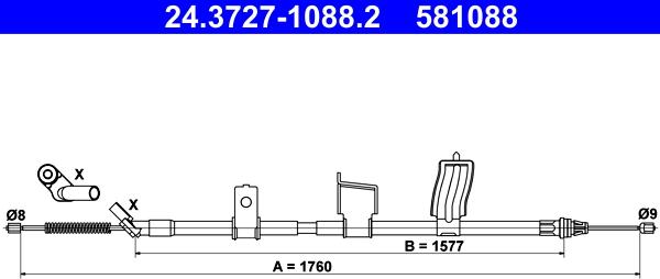 ATE 24.3727-1088.2 - Cable, parking brake autospares.lv