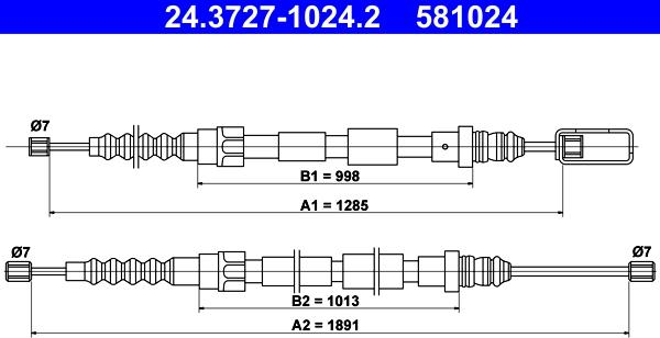 ATE 24.3727-1024.2 - Cable, parking brake autospares.lv