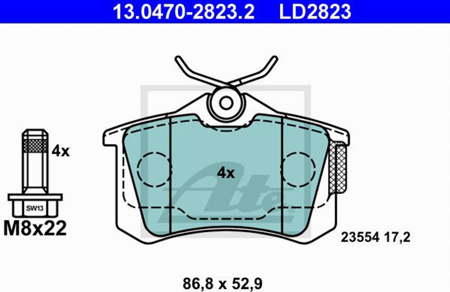 ATE LD2823 - Brake Pad Set, disc brake autospares.lv