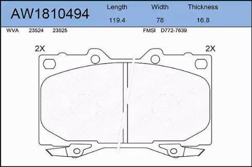 Aywiparts AW1810494 - Brake Pad Set, disc brake autospares.lv