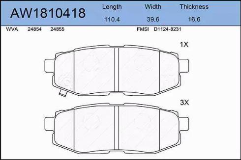 Aywiparts AW1810418 - Brake Pad Set, disc brake autospares.lv