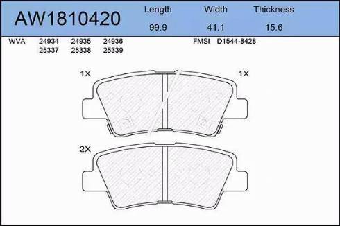 Aywiparts AW1810420 - Brake Pad Set, disc brake autospares.lv