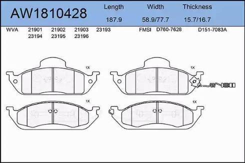 Aywiparts AW1810428 - Brake Pad Set, disc brake autospares.lv