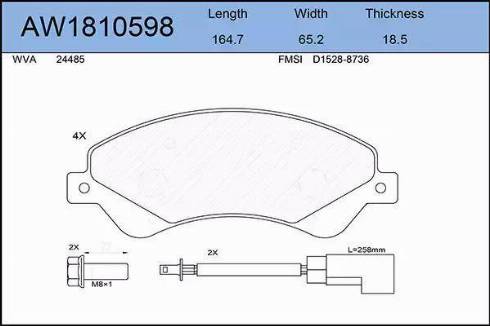 Aywiparts AW1810598 - Brake Pad Set, disc brake autospares.lv