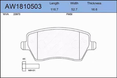 Aywiparts AW1810503 - Brake Pad Set, disc brake autospares.lv