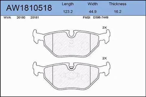 Aywiparts AW1810518 - Brake Pad Set, disc brake autospares.lv