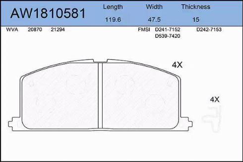 Aywiparts AW1810581 - Brake Pad Set, disc brake autospares.lv