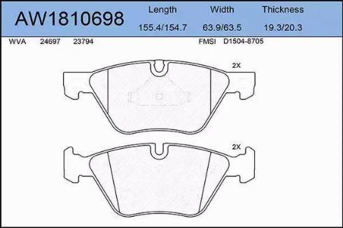 Aywiparts AW1810698 - Brake Pad Set, disc brake autospares.lv