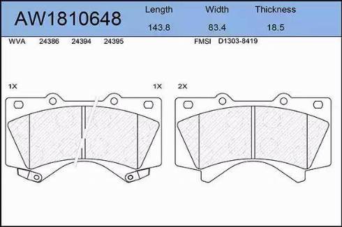 Aywiparts AW1810648 - Brake Pad Set, disc brake autospares.lv