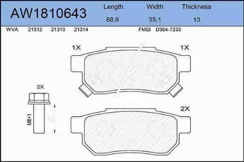 Aywiparts AW1810643 - Brake Pad Set, disc brake autospares.lv