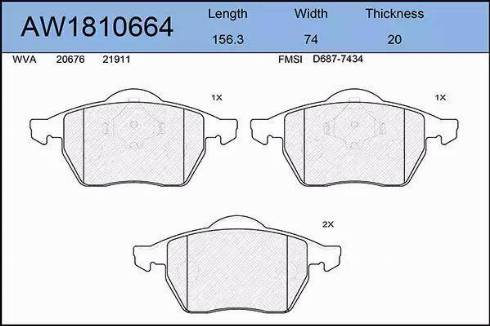 Aywiparts AW1810664 - Brake Pad Set, disc brake autospares.lv