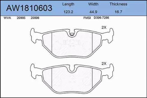 Aywiparts AW1810603 - Brake Pad Set, disc brake autospares.lv