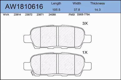 Aywiparts AW1810616 - Brake Pad Set, disc brake autospares.lv