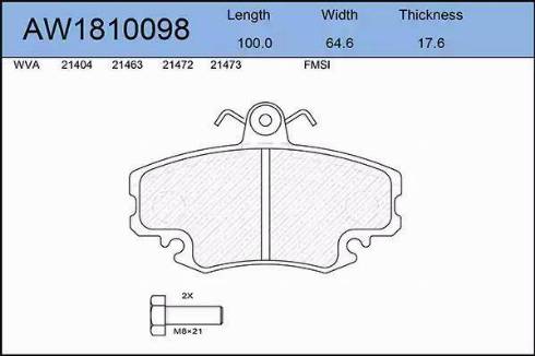 Aywiparts AW1810098 - Brake Pad Set, disc brake autospares.lv