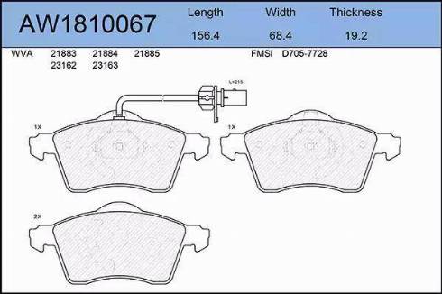 Aywiparts AW1810067 - Brake Pad Set, disc brake autospares.lv