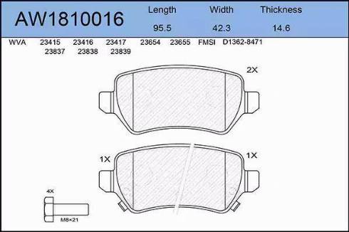 Aywiparts AW1810016 - Brake Pad Set, disc brake autospares.lv