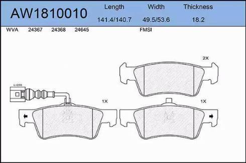 Aywiparts AW1810010 - Brake Pad Set, disc brake autospares.lv