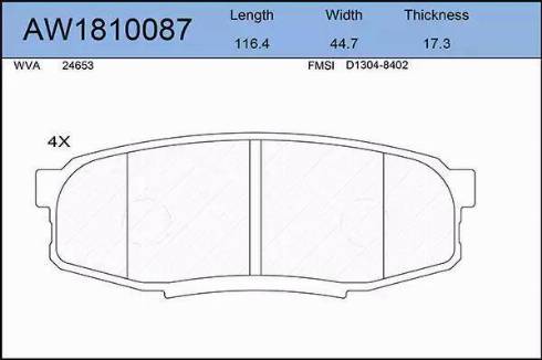 Aywiparts AW1810087 - Brake Pad Set, disc brake autospares.lv