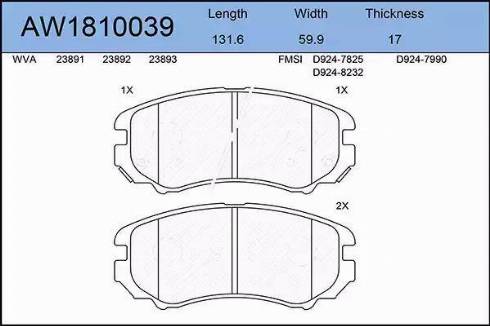 Aywiparts AW1810039 - Brake Pad Set, disc brake autospares.lv