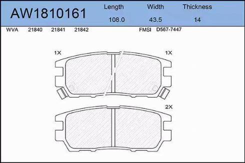 Aywiparts AW1810161 - Brake Pad Set, disc brake autospares.lv