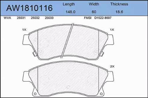 Aywiparts AW1810116 - Brake Pad Set, disc brake autospares.lv