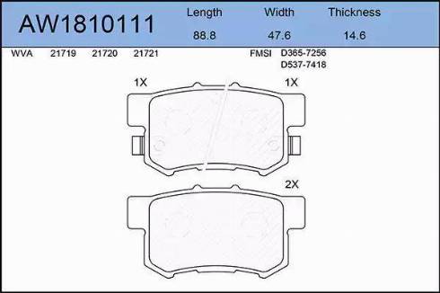 Aywiparts AW1810111 - Brake Pad Set, disc brake autospares.lv